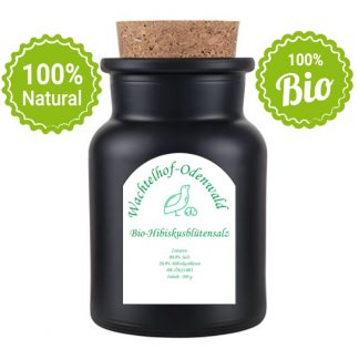 Bio Hibiskusblütensalz im Keramikglas 100 g – rotes Gewürzsalz mit Hibiskusblüten