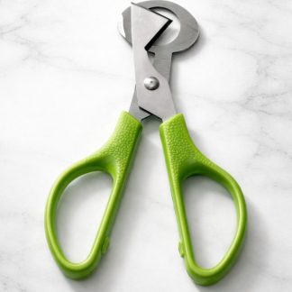 Wachteleierschere aus Edelstahl mit grünem Griff zum sauberen Öffnen von Wachteleiern