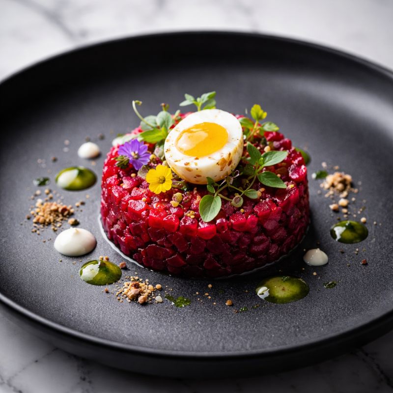 vorspeise im Raro-Restaurant frisches wachtelei auf rotebeete tartar